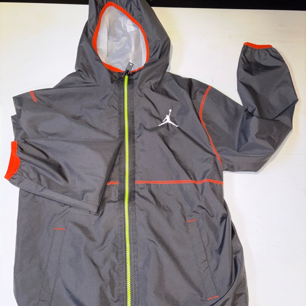Jordan Boys’ Black Hooded Rain/Wind Jacket with Neon Accents